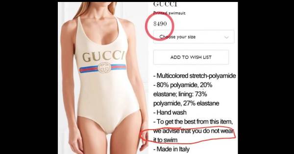 Gucci vende un traje de baño de USD 380, pero no lo puedes usar para nadar