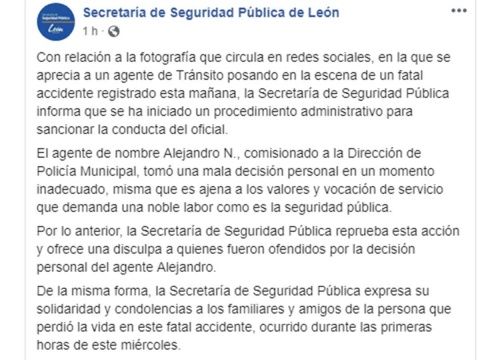 selfie policia leon accidente lluvias secretaria comunicado
