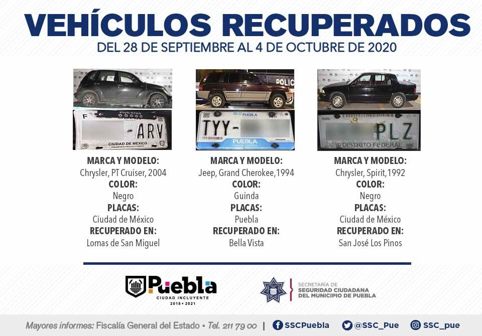 VEHÍCULOS RECUPERADOS DEL 28 DE SEPTIEMBRE AL 4 DE OCTUBRE 1