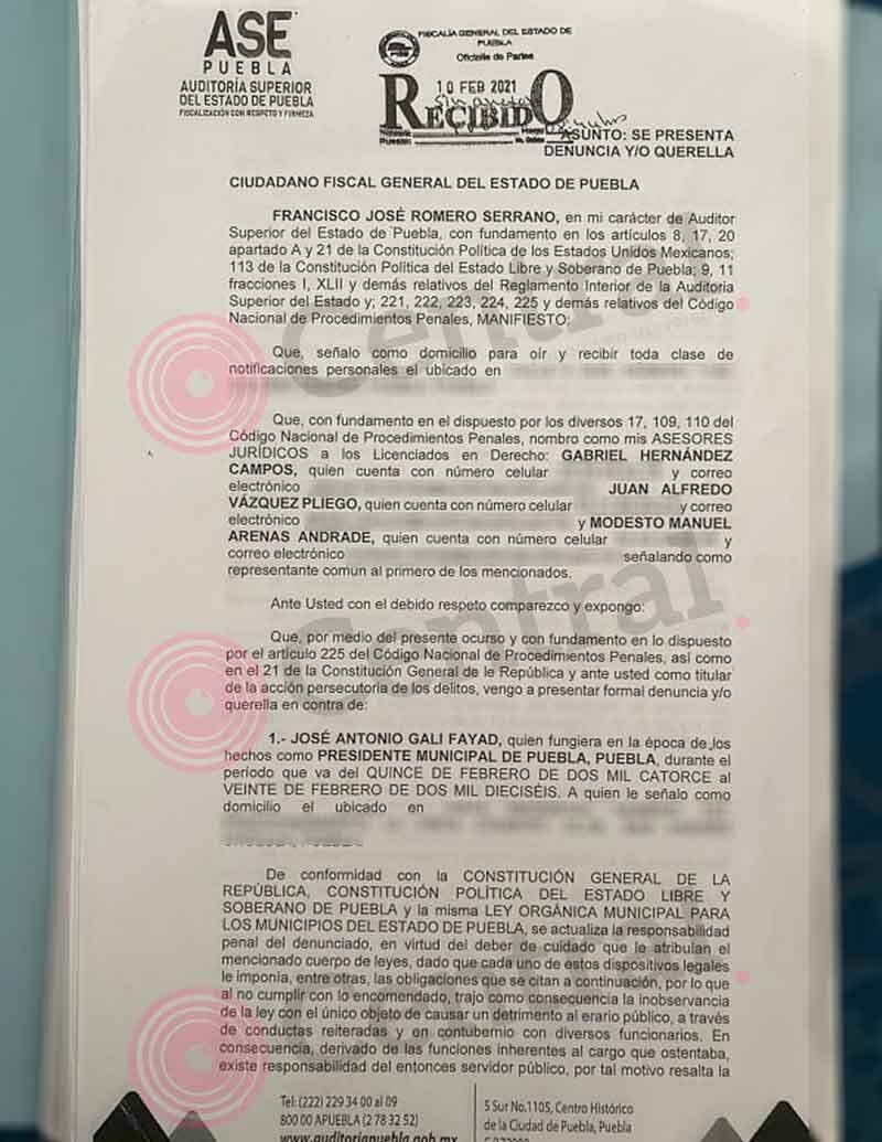 &nbsp;LA Auditoría Superior del Estado denuncia al exalcalde de Puebla, Tony Gali Fayad