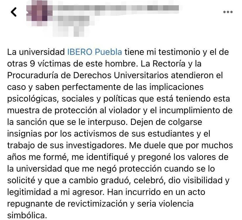 Publicación de una de las víctimas de Miguel N.
