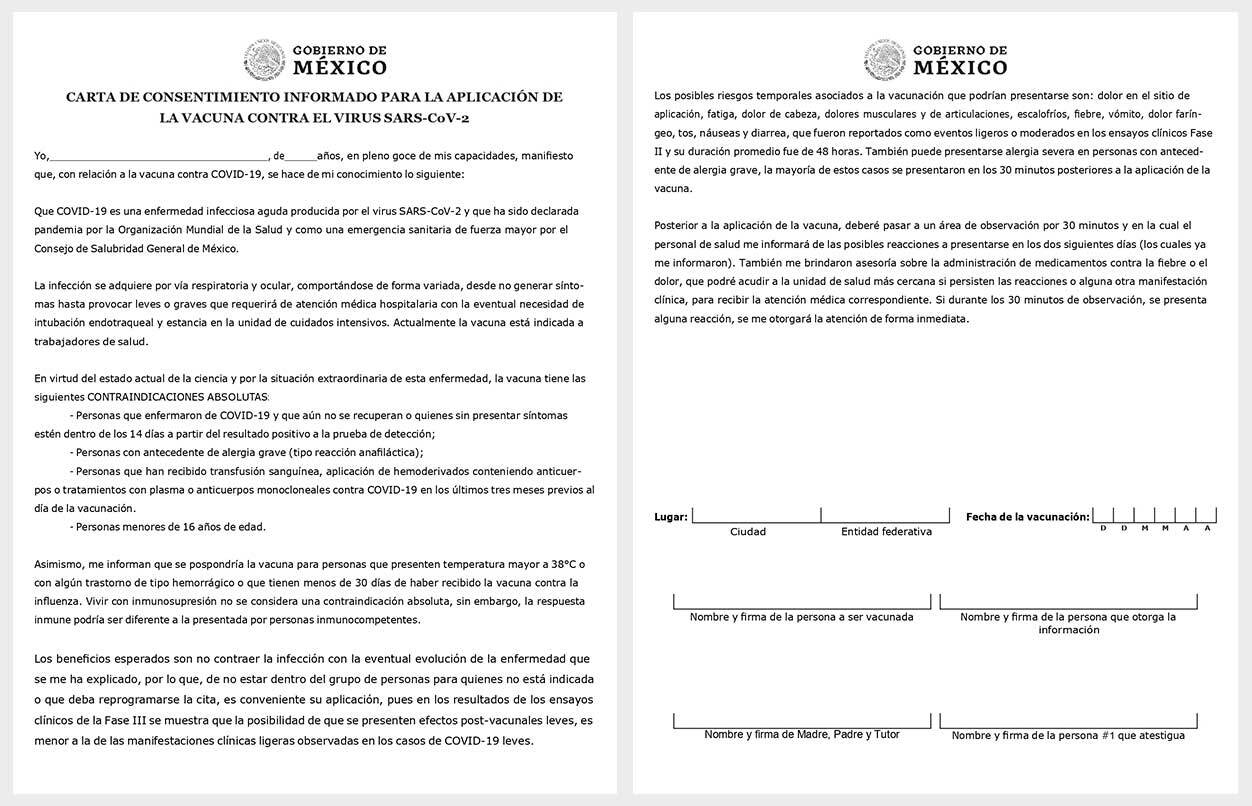 Carta De Consentimiento Informado para la vacunación anticovid para menores de edad