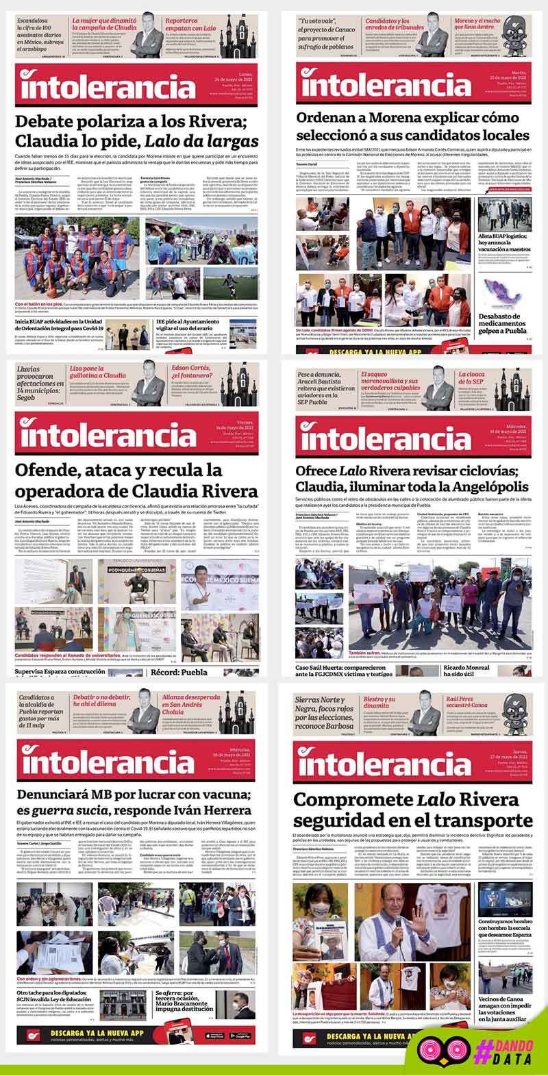 Portadas de la edición de Intolerancia Diario