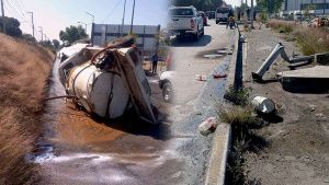 Vuelca veh&iacute;culo con desechos org&aacute;nicos en el Bulevar 18 de noviembre