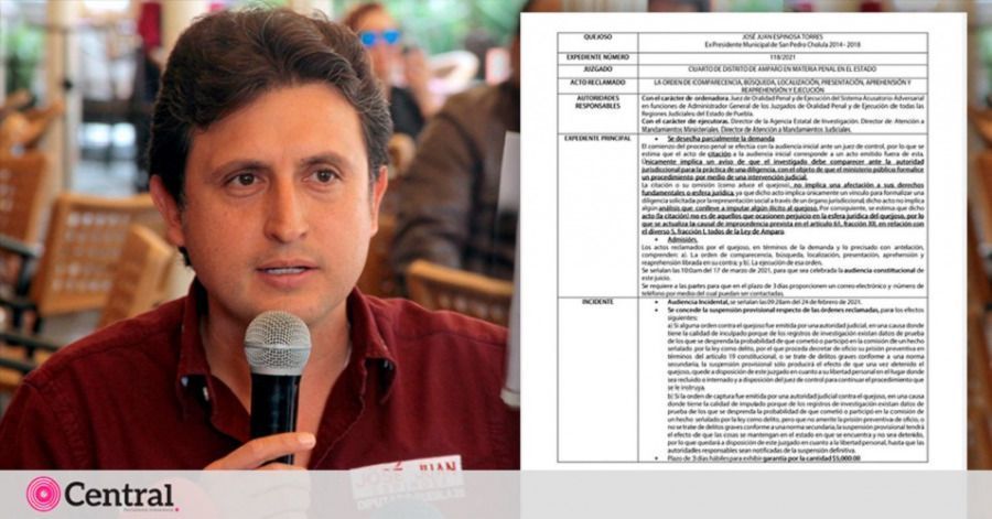 Jos&eacute; Juan Espinosa se ampara contra posible orden de aprehensi&oacute;n por desv&iacute;o de recursos