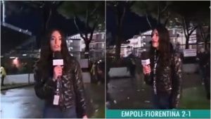 Hombre da nalgada a periodista durante transmisi&oacute;n en Italia