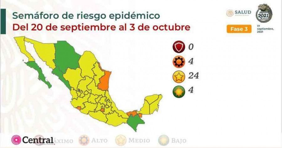 Son 24 estados los que se ubicar&aacute;n en amarillo en el Sem&aacute;foro Covid. 