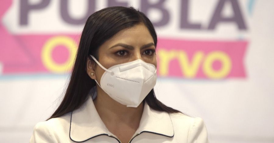 Claudia Rivera, en una reuni&oacute;n con empresarios de Puebla.