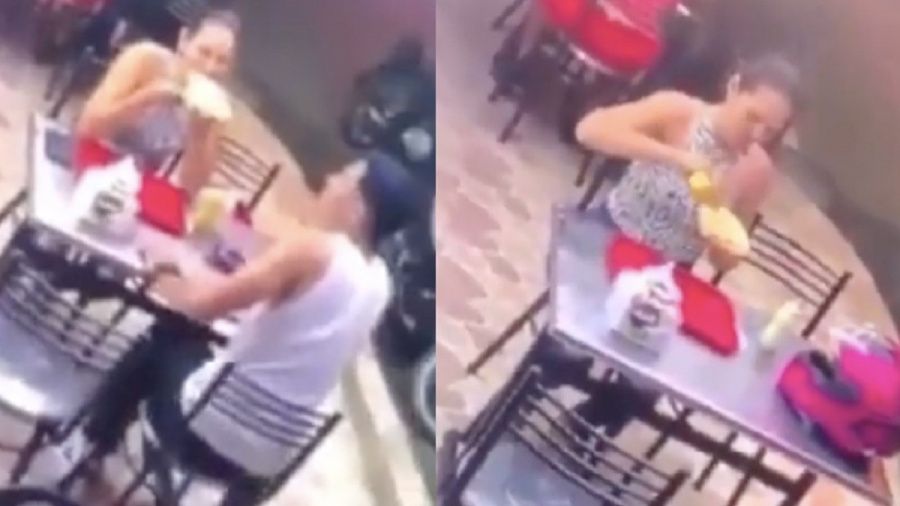 VIDEO: Ladrones roban a pareja en Brasil; la mujer entrega su celular y sigue comiendo