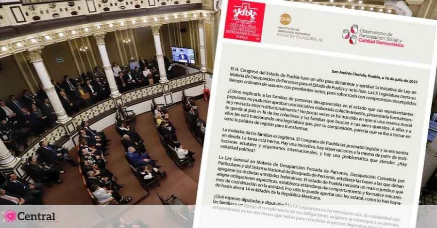 La Ibero aseguró que los integrantes del Congreso de Puebla quedaron en deuda con Ley de los Desaparecidos.
