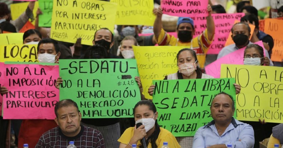Locatarios inconformes con la remodelaci&oacute;n del Mercado Amalucan, acusaron que las tres &oacute;rdenes de gobierno incumplieron acuerdos.