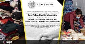 Poder Judicial habilita centros de acopio para familias evacuadas por explosión en San Pablo Xochimehuacan