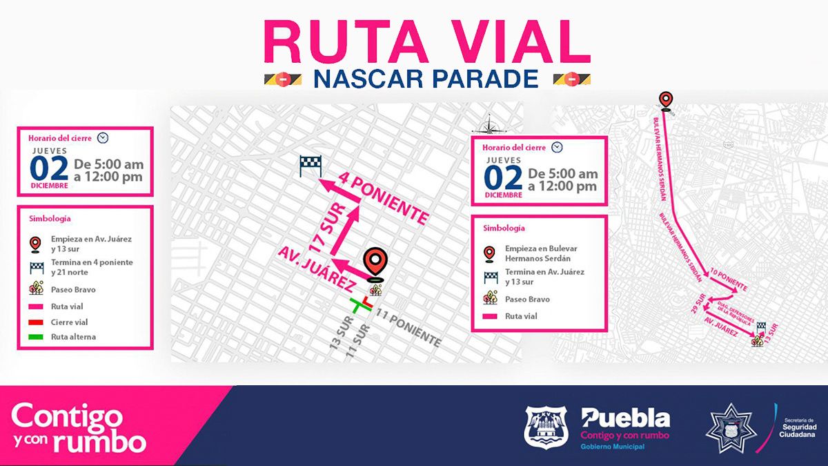 &iexcl;Toma precauciones! Nascar Parade provoca cierre de vialidades en Puebla