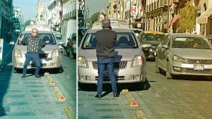 Automovilista invade ciclov&iacute;a e insulta a usuaria en centro de Puebla