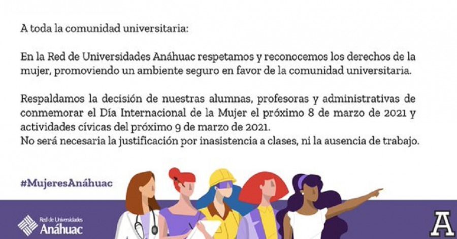 Anáhuac Puebla se une al paro de mujeres el 9 de marzo