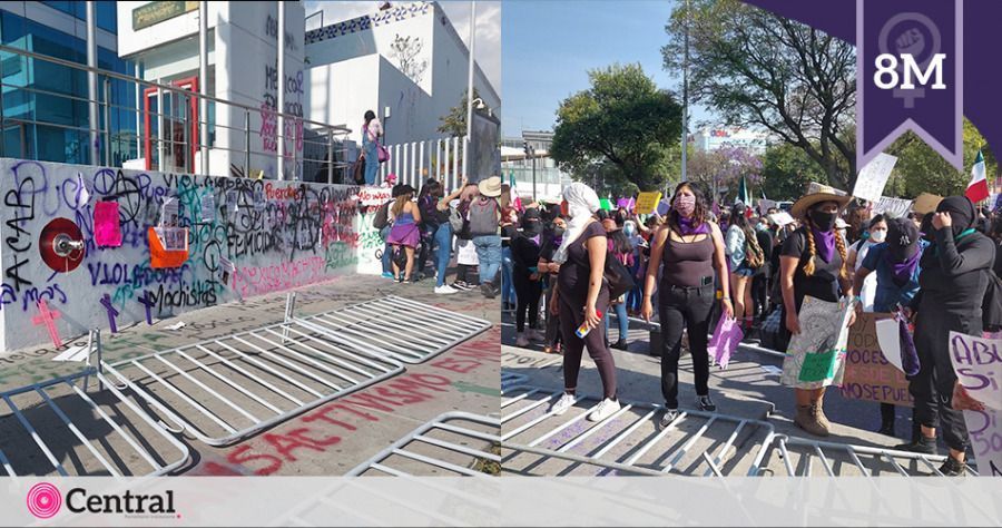 Feministas dejan los nombres de víctimas de feminicidio en las paredes de la Fiscalía de Puebla
