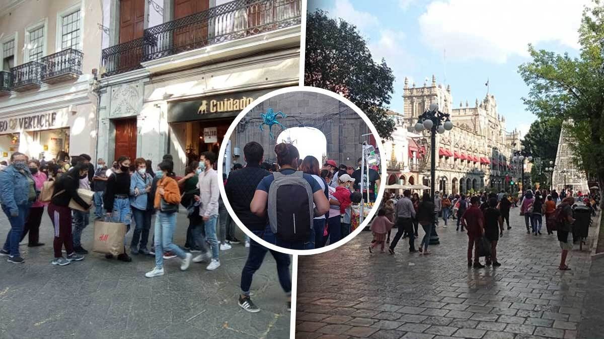 En v&iacute;spera de Navidad y con sem&aacute;foro covid en verde, poblanos atiborraron el centro el fin de semana