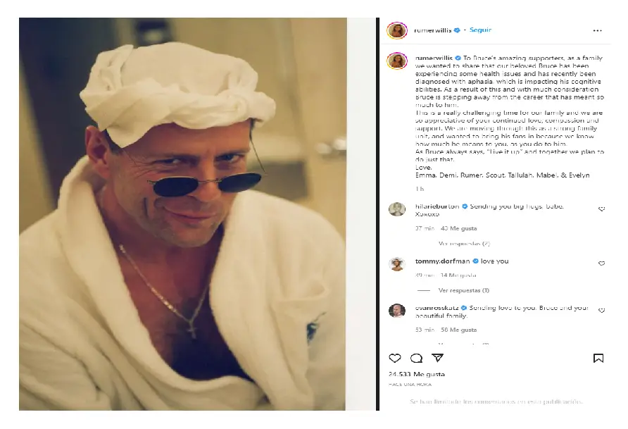 Comunicado de la familia de Bruce Willis para dar a conocer su retiro de la actuación
