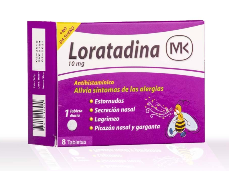 Loratadina, medicamento para aliviar los síntomas leves de las alergias.