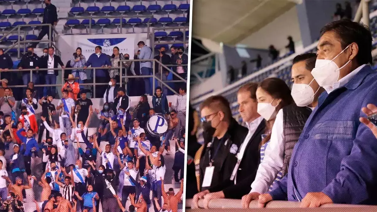 Barbosa se una a las porras del Puebla en el estadio Cuauhtémoc.
