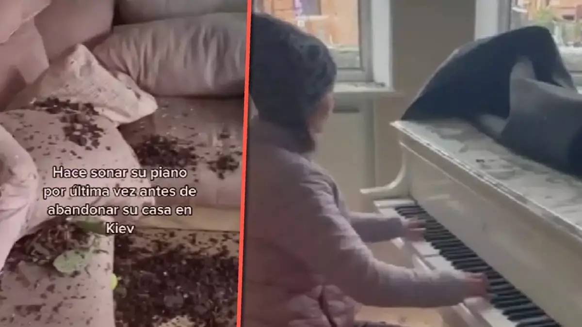 Mujer toca su piano por última vez antes de abandonar su hogar