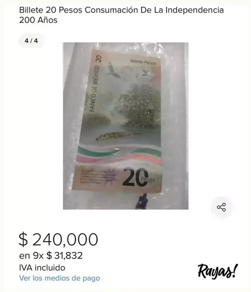 Billete de 20 pesos.
