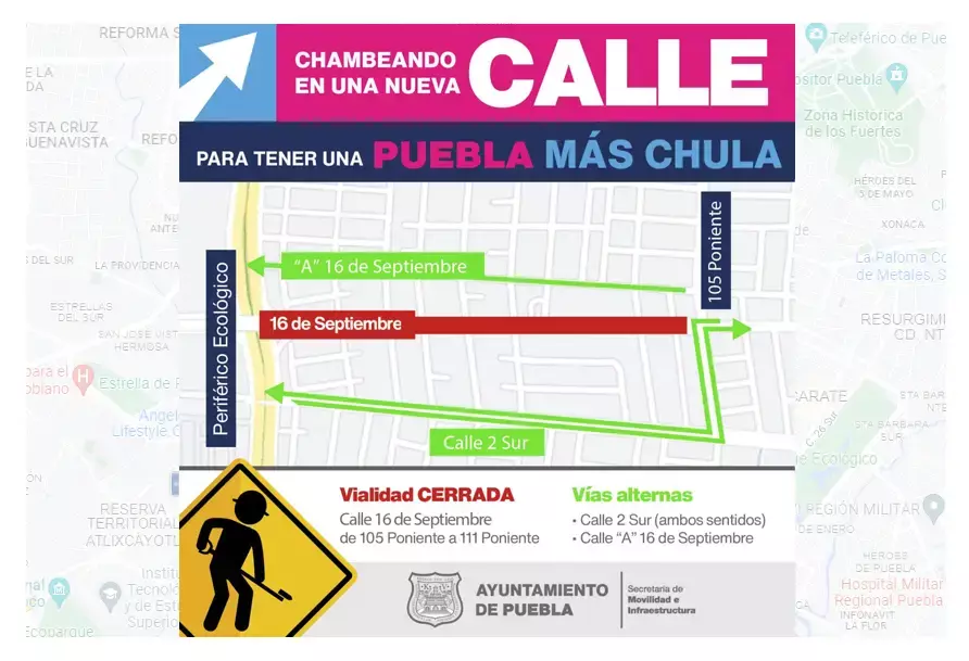 Estas calles de Puebla se mantendrán cerradas por obras