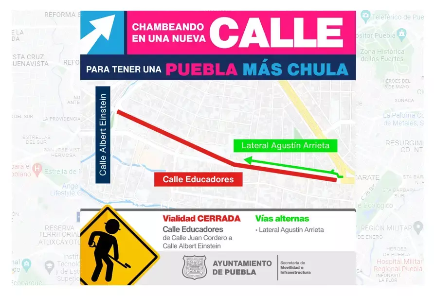 Estas calles de Puebla se mantendrán cerradas por obras