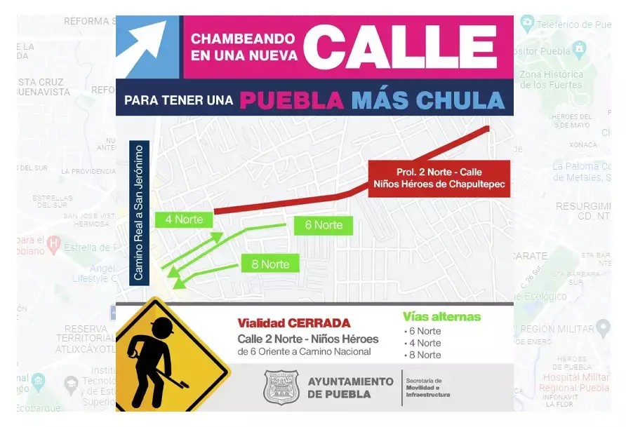 Estas calles de Puebla se mantendrán cerradas por obras