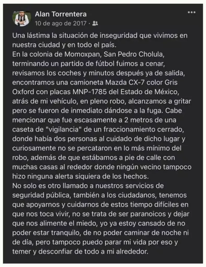 Alan Torrentera, víctima de robo.