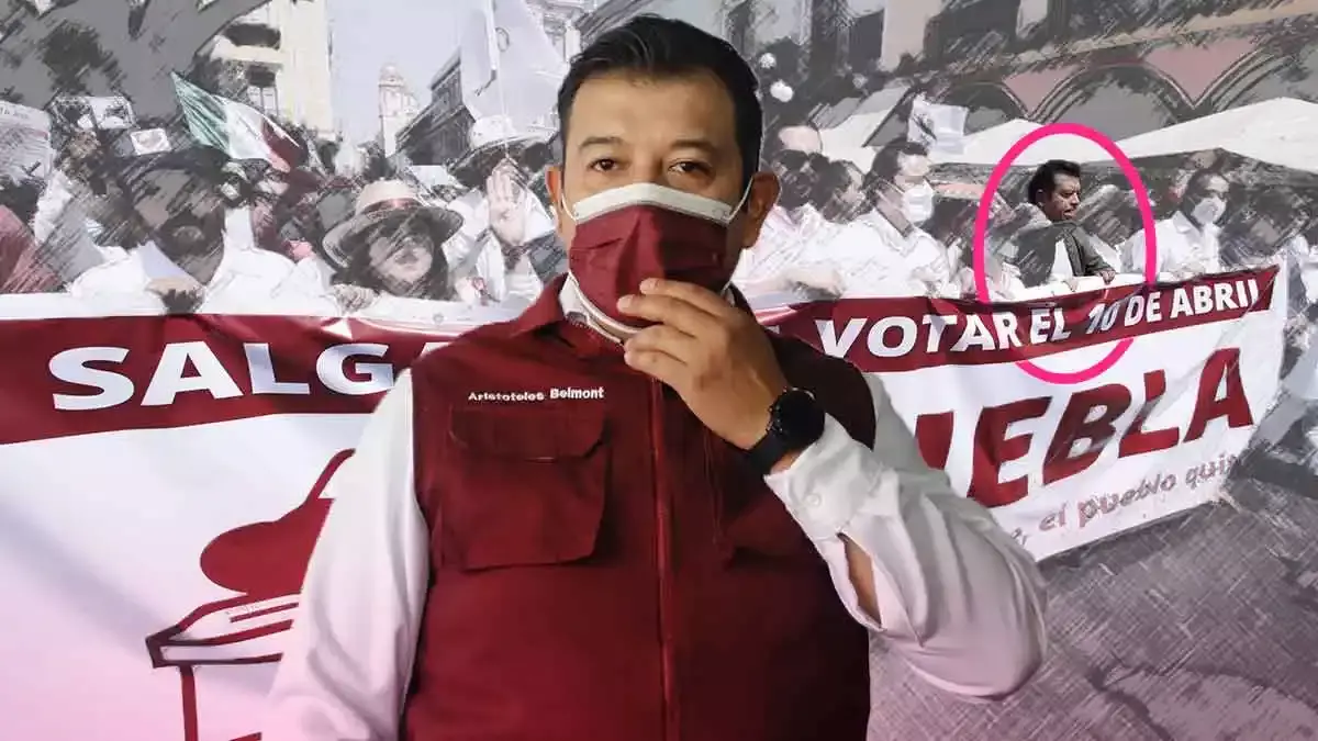 Aristóteles Belmont viola la veda electoral: encabeza marcha pro AMLO en Puebla