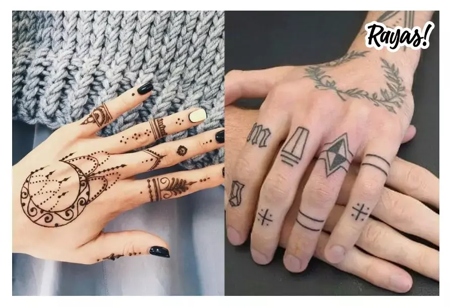 Manos de una pareja con tatuajes en los dedos
