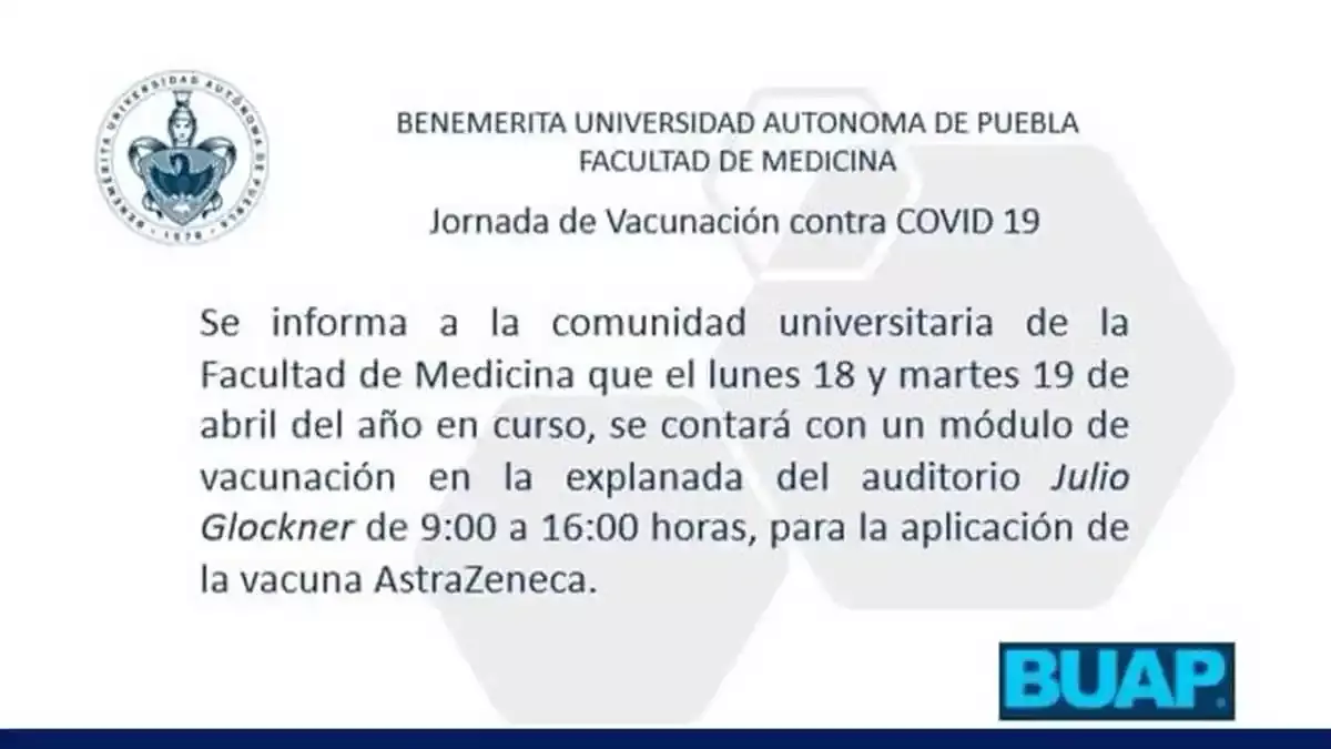 Vacunación anticovid en Puebla.