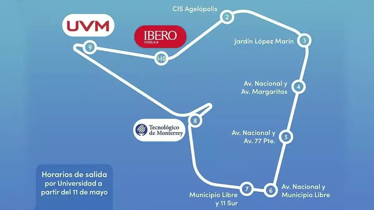 Esta es la ruta y horarios del minibús eléctrico para universitarios de Puebla