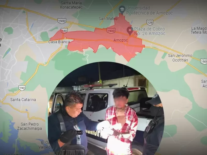 Vecinos de Amozoc detienen y golpean a un hombre armado.
