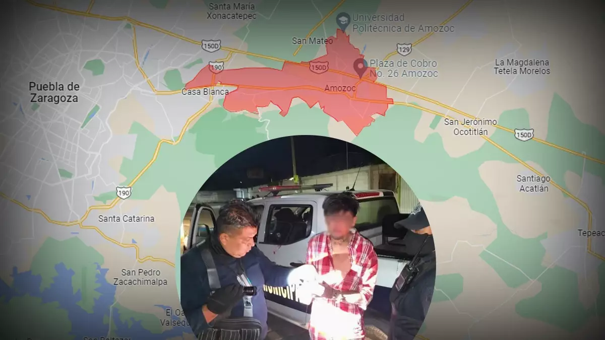 Vecinos de Amozoc detienen y golpean a un hombre armado.