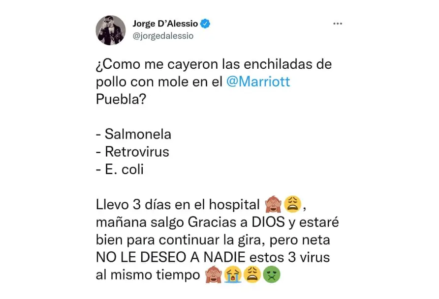 Jorge D´Alessio enferma de salmonella por comer enmoladas en el Marriott