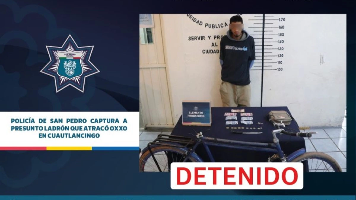 Policía de San Pedro captura a presunto ladrón que atracó Oxxo en Cuautlancingo.