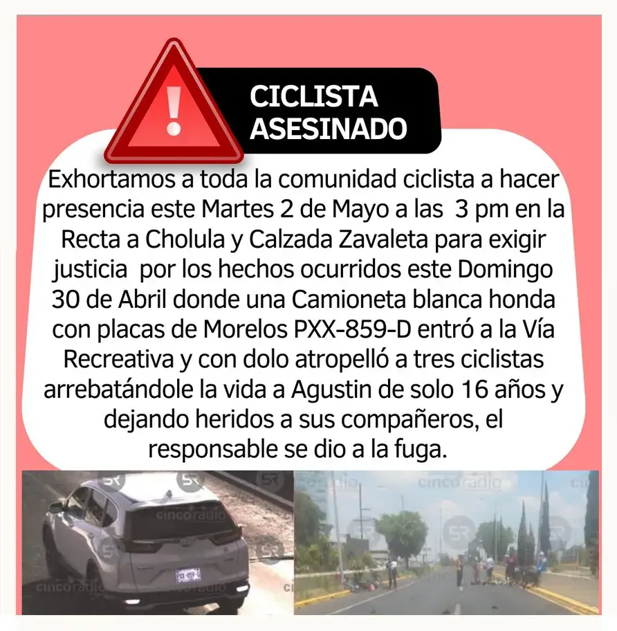 Ciclistas se manifiestan en la Fiscalía de Puebla, piden justicia para Agustín