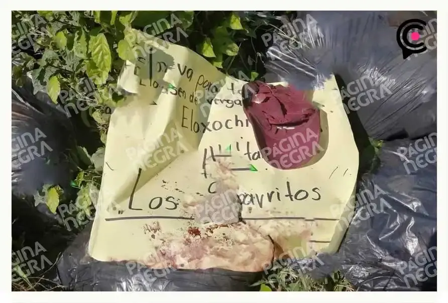 Abandonan restos humanos en Eloxochitlán con narcomensaje firmado por “Los Chaparritos”.
