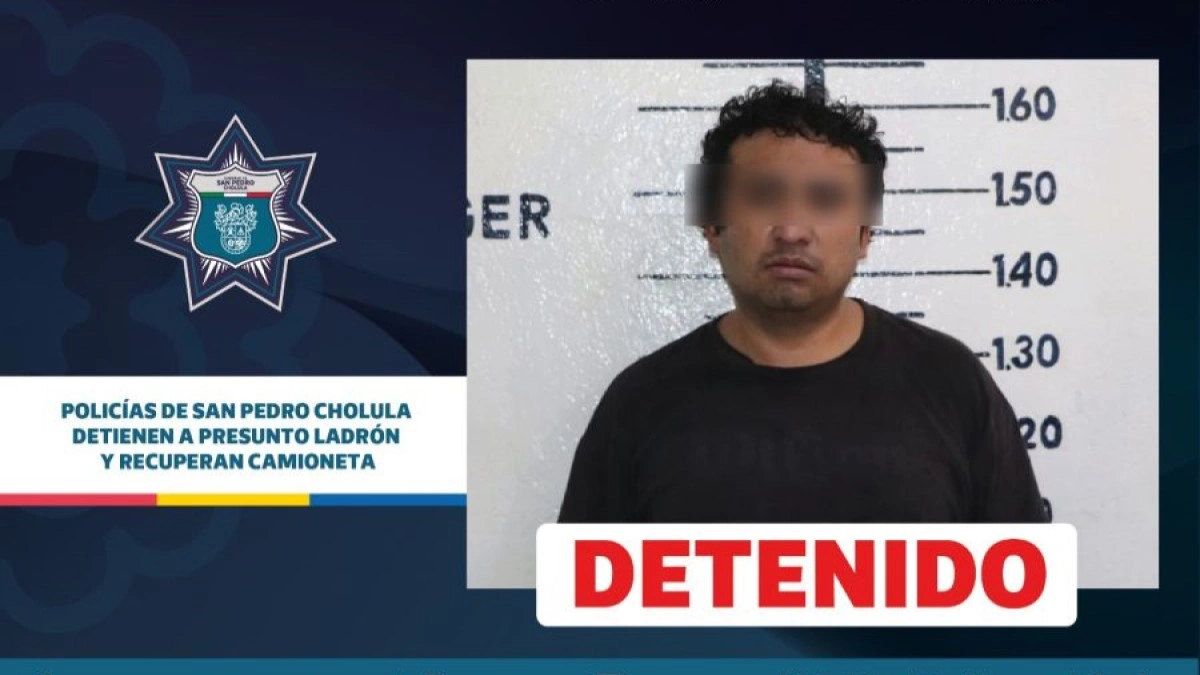 Policías de San Pedro Cholula detienen a presunto ladrón y recuperan camioneta.