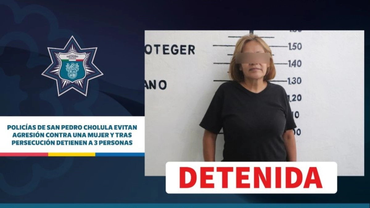Policías de San Pedro Cholula evitan agresión contra una mujer y tras persecución detienen a tres personas.